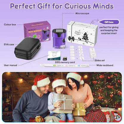 Kids Digital Microscope Science Gift: Complete STEM Toy Kit for Ages 4-12 - color: Purple