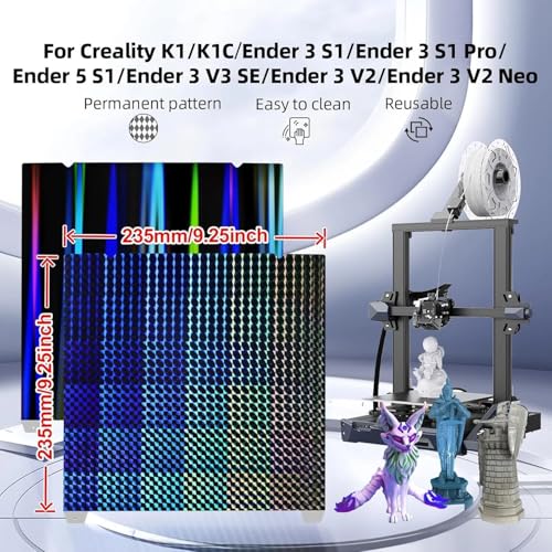 IdeaFormer-3D Smooth H1H Build Plate 235x235mm, Rainbow Streak+Phantom Beam H1H Spring Steel Bed Plate with Magnetic Build Plate for Creality K1/K1 SE/K1C/Ender 3 S1/Pro/Ender 3 V3 SE/KE/Ender 5 S1 - color: Rainbow Streak+Phantom Beam H1H