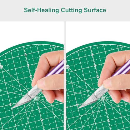 Headley Tools 10"x10" Round Rotating Cutting Mat, Self Healing Mat with 360-Degree Rotation & Anti-Slip Base, Sewing Board Cutting Mat Perfect for Fabric Quilting Leather Hobby Project, Green - color: Green, size: 10"L x 10"W