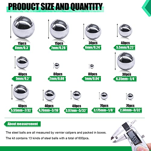 KNLN/600PCS 12 Size Bicycle Bearing Balls Stainless Steel Precision Steel Balls Stainless Steel Assorted Loose Kit 1mm,2mm,5mm,5.5mm,6mm,7mm,8mm,1/4" 7/32" 3/16" 5/32” 1/8" 3/32" N-036-600PCS - size: 600PCS-12 SIZE-1mm-3/32"