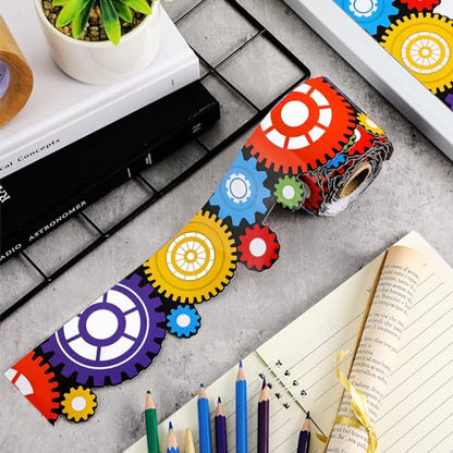 Outus 68 ft Gears Bulletin Board Borders, 2.99 Inches Rolled Border Trim - size: 2.99 Inches, style: Gears