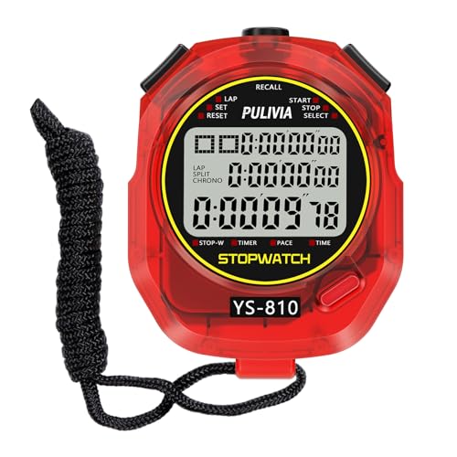Stopwatch Timer Multi Splits/Laps Digital Stop-Watch for Sports - color: Red