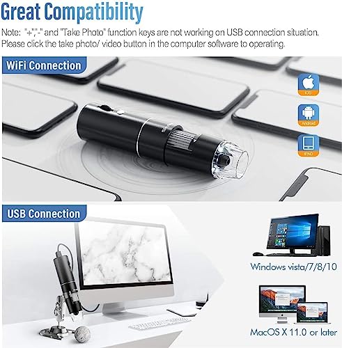 Wireless Digital Microscope, Skybasic 50X-1000X Magnification WiFi Portable Handheld Microscopes with Adjustable Stand HD USB Microscope Camera Compatible with iPhone Android iPad Windows Mac Computer - color: Black