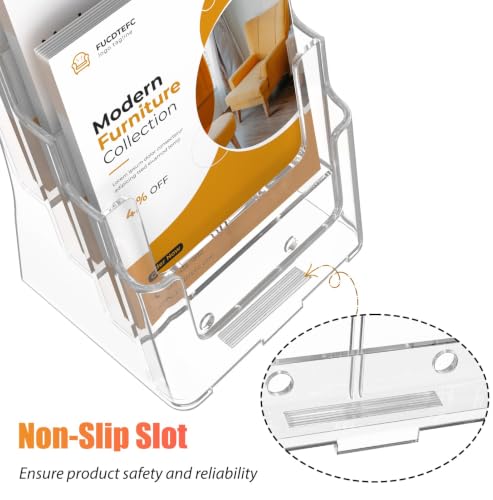 FUCDTEFC Acrylic Brochure Holder 8.5x11 & 4 x9 Inches, Clear 4 Tier Magazine Holder Brochure Display Stand w Removable Divider, Literature Pamphlet Flyer Holder for Wall Mount or Countertop - size: 4-Tier Brochure Holder
