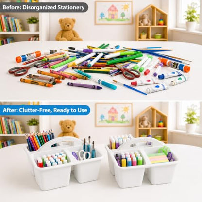 6 Pack 4 Compartment Classroom Caddy with Handle, White - color: White