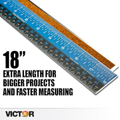 Victor Easy Read 18.25-Inch Stainless Steel Ruler, Metal Straight Edge Ruler with Cork Backing, Standard and Metric Measuring Tool for School, Office, Drafting, Drawing, and Crafts - size: 18 inches