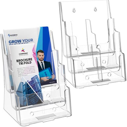 MaxGear Acrylic Brochure Holder 8.5 x 11 with Divider, 3 Tier, 2 Pack - size: 8.5"x11"-3 Tier