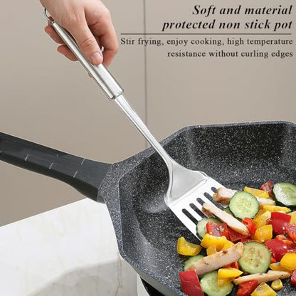 Stainless Steel Spatulas Set, ReaNea Silver Slotted Turner, Solid Turner, Heavy Duty Sturdy Kitchen Spatula High Heat Resistant, Ideal Cookware for Fish,Eggs,Pancakes, Dishwasher Safe, Easy to Clean