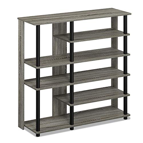 Furinno Turn-N-Tube Multi Storage Shoe Rack, 35.2"W 6-Tier, French Oak Grey/Black - color: French Oak Grey/Black, size: 6-Tier, 35 Inch