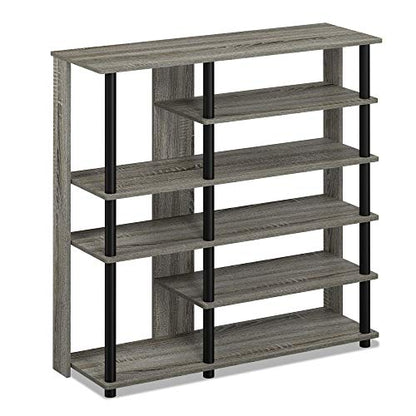Furinno Turn-N-Tube Multi Storage Shoe Rack, 35.2"W 6-Tier, French Oak Grey/Black - color: French Oak Grey/Black, size: 6-Tier, 35 Inch