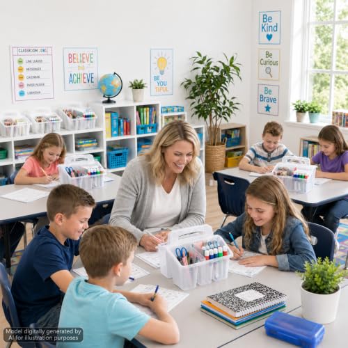 8 Pack Classroom Caddy Storage Basket with Handle (Clear) - color: Clear