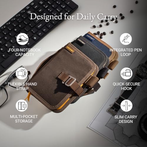 LOCHBY® Mini Field Journal | Water Resistant Waxed Canvas | Pen Loop | Included Tomoe River Notebook | Perfect for Travel, Art, Bullet Journal - color: Brown, size: Pocket-size Hook