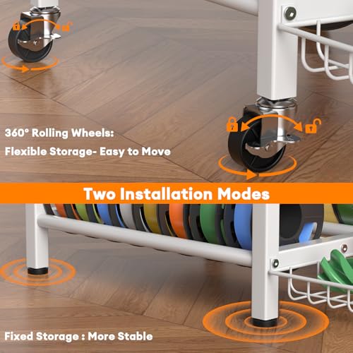 3D Printer Filament Storage Rack- 4 Tiers Filament Spool Holder, Heavy Duty 3D Printing Stand Filament Organizer with 360° Wheels, Metal Filament Stand Shelf for PLA/ABS/TPU/Nylon (White) - color: White