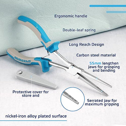SPEEDWOX Long Reach Extra Long Needle Nose Pliers With Teeth Wire Looping Pliers for Jewelry Making, Protective Cover For Narrow Space - style: Upgrade Needle Nose Pliers with Teeth