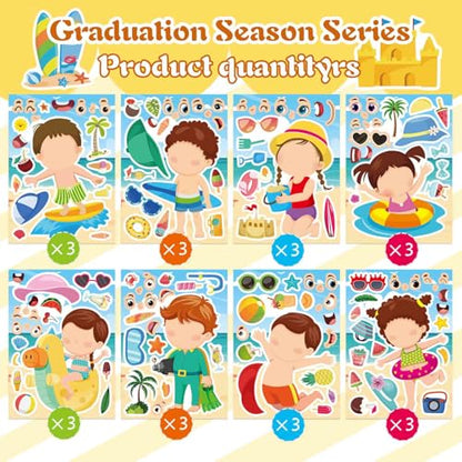 24PCS Summer Stickers for Kids, Make-a-face Stickers, Make Your Own Sticker - style: 24 Sheet Summer Stickers