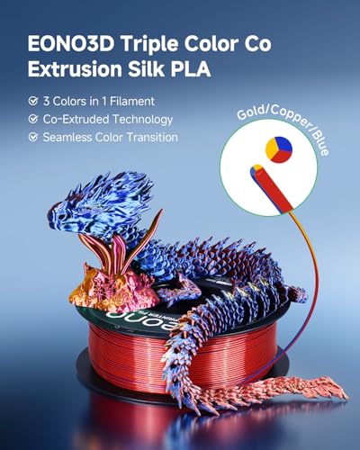 Tri Colors Change Silk PLA 3D Printing Filament， 1.75mm Multicolor Filament, Dimensional Accuracy +/- 0.03mm, 1KG Spool(2.2 lbs), Fit Most 3D Printers with Shiny Silk Gold-Copper-Blue - color: Silk Gold Copper Blue