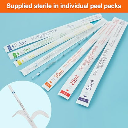10ml Serological Pipettes,Polystyrene Plastic Serological Pipettes - Individually Packaged, Pack of 50 - size: 10ml-50pcs