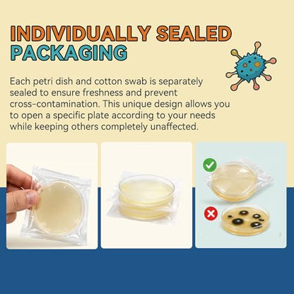 12-Pack Pre-Poured Agar Plates Petri Dishes Home Mold Test Kit with Swabs - color: Agar Plates for Science