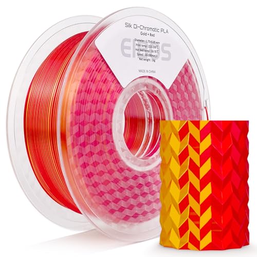 Silk Ribbon PLA 3D Printer Filament, Tri-Color Fast Color Changing PLA 1.75mm, Shiny Multicolor 3D Printing Filament 1kg / 2.2lbs, Gold Red - color: Gold Red