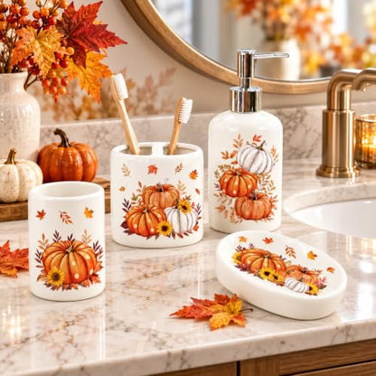 FYSUIMU 4Pcs Fall Thanksgiving Bathroom Accessories, Pumpkin Leaves