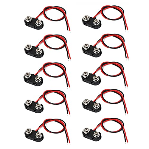 9V Battery Clip Connector Battery Buckle Wire Connectors Short Cable Connection 15cm Length 10Pcs.(T Type Hard Shell)
