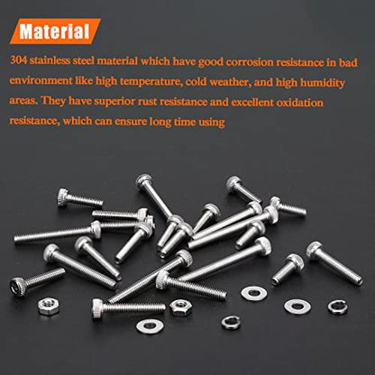 HELIFOUNER 560 Pieces M2.5 x 4mm /6mm /8mm /10mm /12mm /16mm /20mm, Hex Socket Head Cap Screws Bolts Washers Nuts Kit, 304 Stainless Steel - size: M2.5, style: Hex Socket Head Cap