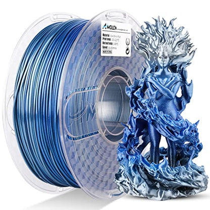 AMOLEN PLA 3D Printer Filament, PLA Filament 1.75mm Silk Shiny Filament Blue Silver Filament, 3D Printing Filament 1KG/2.2lb - color: Silk Gradient Blue Silver