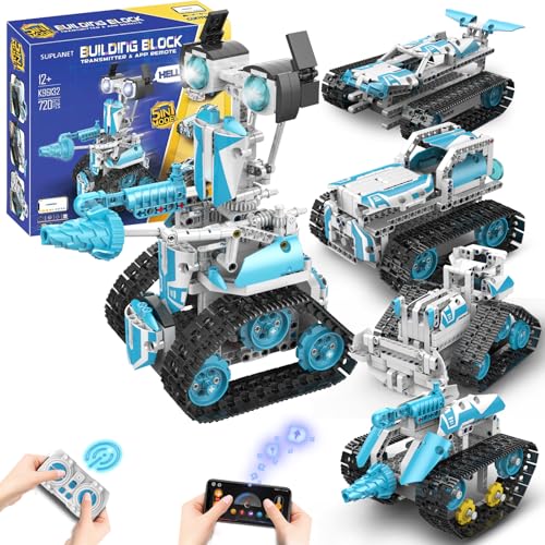Robot Building Kit with Remote Control STEM Gift for Boys Age 8-12 - color: 5in1 Blue Robot