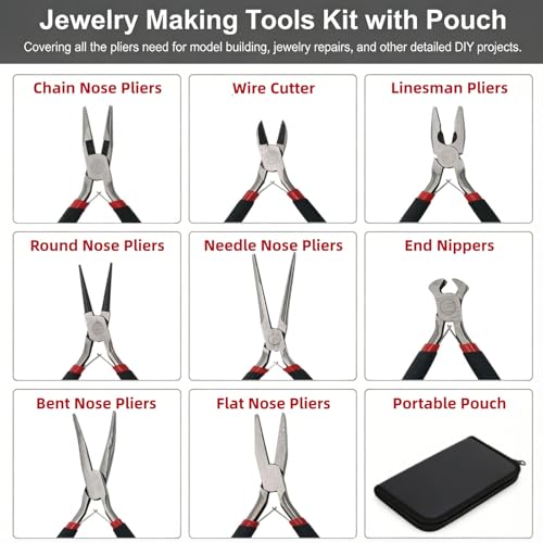 ZAVOOS 8 Pack Mini Pliers Set, Jewelry Making Tools Kit with Pouch