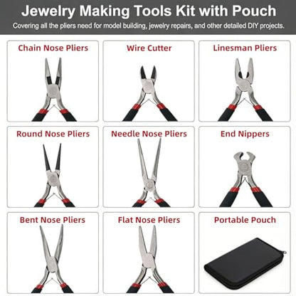 ZAVOOS 8 Pack Mini Pliers Set, Jewelry Making Tools Kit with Pouch
