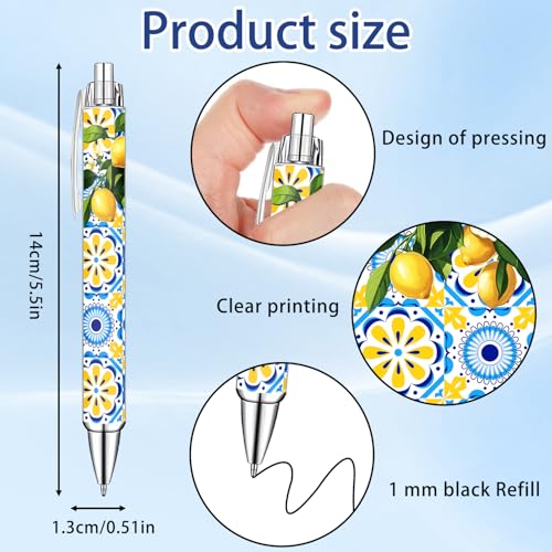 Idealmuzik Capri Lemon Ballpoint Pens Set – Mediterranean Lemon Design Pens for Office, Students & Stationery Lovers – Smooth Writing Pens for Journaling, Notes & Gifts – Bright Aesthetic, 10 Pack - color: New Capri lemon
