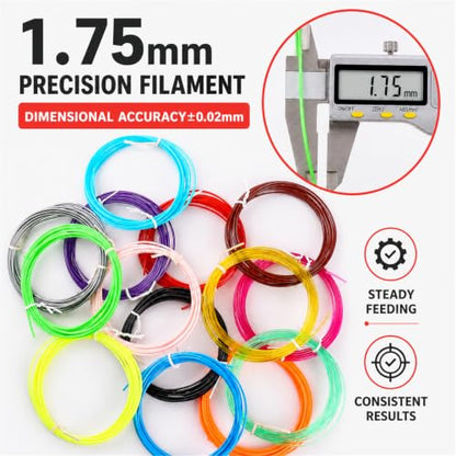 3D Pen Filament Refills, 22 Colors, 1.75mm PLA, 220 Feet - color: 10 Feet Each, 22 Colors