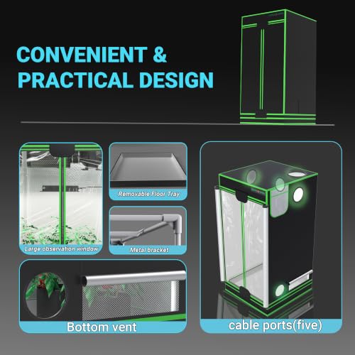 2x2 Complete Grow Tent Kit, 24x24x48 Indoor Grow Tent with 33W ABA LED Grow Light Bars, Inline Duct Fan, Carbon Filter, Fan Controller, 1680D, Silver Ducting, Hydroponic Indoor Growing Ventilation Kit