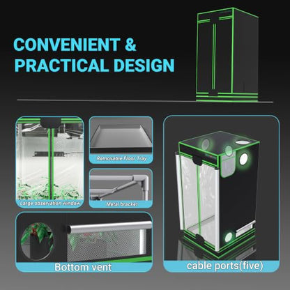 2x2 Complete Grow Tent Kit, 24x24x48 Indoor Grow Tent with 33W ABA LED Grow Light Bars, Inline Duct Fan, Carbon Filter, Fan Controller, 1680D, Silver Ducting, Hydroponic Indoor Growing Ventilation Kit