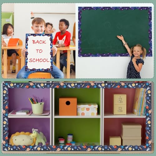 VABAMNA 120ft Bulletin Board Borders Decorations Outer Space Classroom Decor Galaxy Star Planet Astronaut Scalloped Border Trim for Teacher School Office Supplies Classroom Door Wall Decor, 4 Patterns - color: Dark Blue