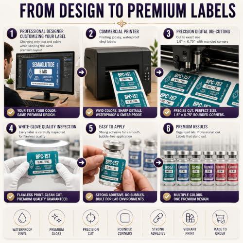 Personalized Peptide Vial Labels for 3mL & 5mL Vials, Waterproof Stickers
