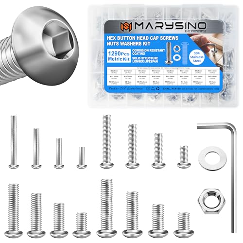 1290Pcs M2 M3 M4 M5 Machine Screw Assortment Kit, 304 Stainless Steel Screws, Button Head Socket Cap Metric Bolt Assortment with Washers and Nuts for 3D Printer - size: 1290Pcs M2 M3 M4 M5