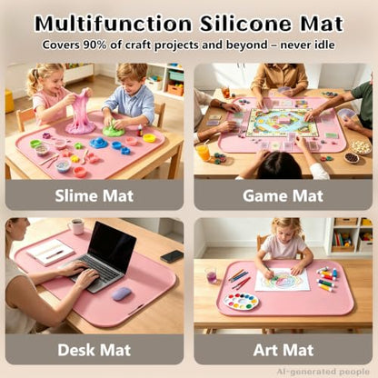 Silicone Mat with Edge for Bead Board: 28" x 20" Craft Mat with Raised Side - color: Pink, size: 28"L x 20"W