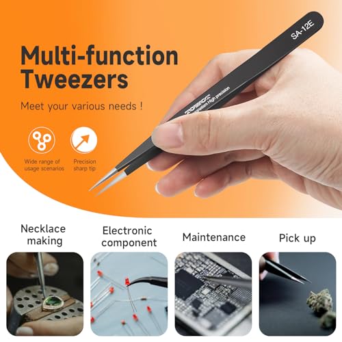 TOWOT 5 PCS Precision Tweezers Set, Premium Anti-static Stainless Steel for Craft, Electronics, Soldering, Jewelry Making, and Experimental Work Industrial Tweezers - style: Set