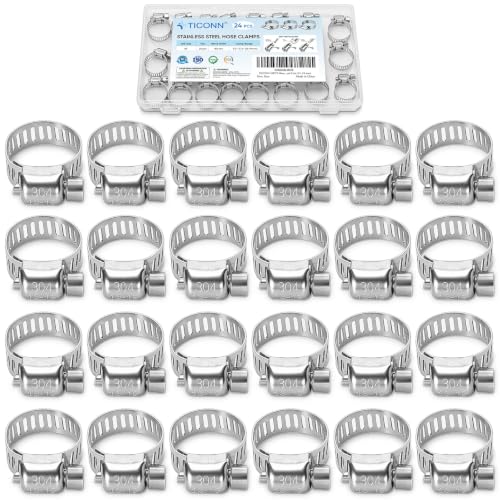 TICONN 24PCS Hose Clamps Set 304 Stainless Steel, 1/2"-3/4" Worm Gear - size: SAE #5 24PCS 1/2''~3/4"