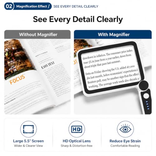 4X Magnifying Glass with Light, Rechargeable LED Page Magnifier for Seniors - color: Black