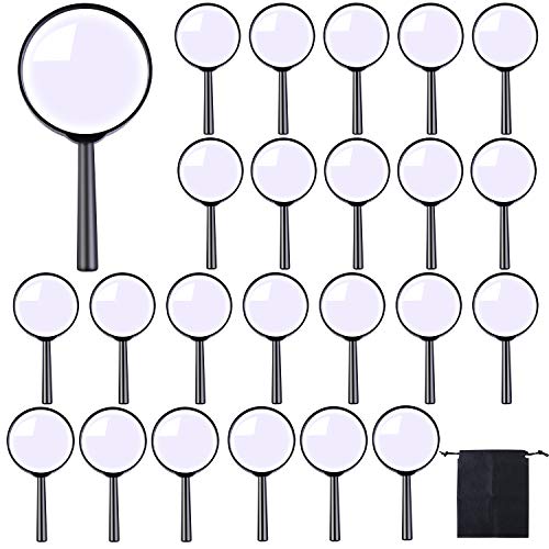 ADXCO 24 Pack Handheld Magnifier Plastic Magnifying Glass Portable Reading Magnifiers Plastic Magnifying Glasses with Storage Bag for Reading Jewelry Home Office Desk Accessories, Book, Magazine