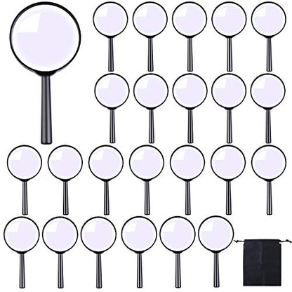 ADXCO 24 Pack Handheld Magnifier Plastic Magnifying Glass Portable Reading Magnifiers Plastic Magnifying Glasses with Storage Bag for Reading Jewelry Home Office Desk Accessories, Book, Magazine