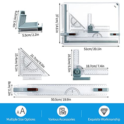 Zonon A3 Portable Drawing Board, Multi-Function Metric Drafting Table Drafting Board with Clear Rule Parallel Motion and Angle Adjustable Measuring System(A3) - size: A3