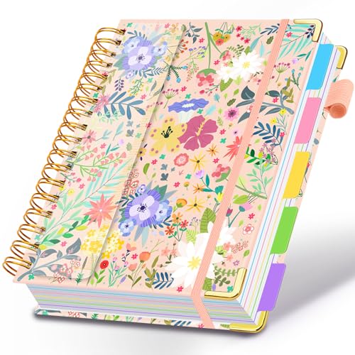 5 Subject Notebook with Removable Dividers& Tabs-B5 300 Pages - color: Beige Bloom, size: 8''x 10''