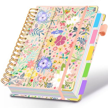 5 Subject Notebook with Removable Dividers& Tabs-B5 300 Pages - color: Beige Bloom, size: 8''x 10''