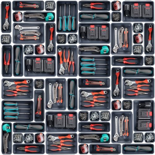 45 Pack Tool Box Organizer Tray, 3-Sizes Tool Box Organizers And Storage, for Hammer, Wrench, Screw, Small Parts Toolbox Organization, Tool Cart Chest Garage Drawer Organizer Tray, Grey - color: 45PCS - Grey, size: 3 - Sizes