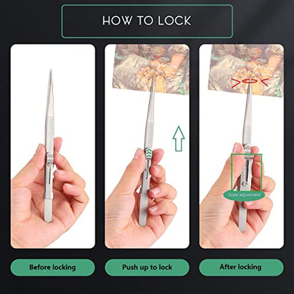 4 Pieces Precision Soldering Tweezer ESD Industrial Electronic Tweezers Tool Set Include Fine Point Tip Straight Tweezer and Locking Curved Tip Precision Tweezer for Jewelry Makeing Craft