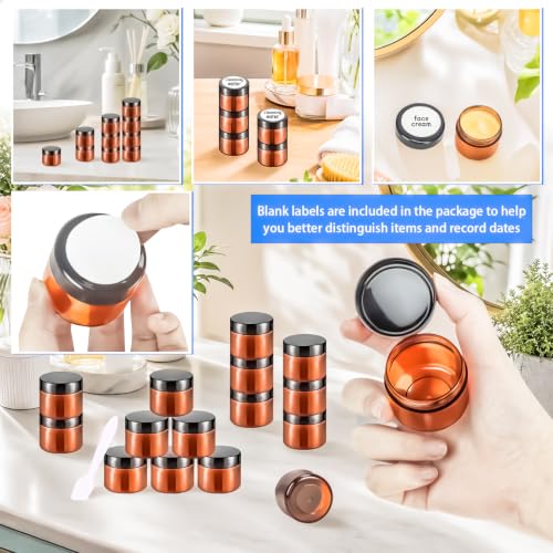 32 Pack 20g Amber Plastic Jars Containers, 20ml Travel Size Makeup Container Jars with Lids, Small Round Cosmetic Pot Jar for Cosmetic Cream Lip Balm Salve Sample Beauty Lotion,Black Lid - color: Amber, size: 20g