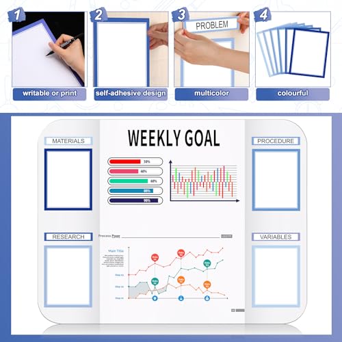 Sinload 92 Pcs Science Fair Board Supplies 60 Trim Scalloped Poster Boards 18 Presentation Subtitles 6 Project Titles 8 Letter Sticker for Classroom Display Boards(Blue Tone,Wave) - color: Blue Tone, style: Wave